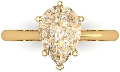 Clara Pucci 2.50 ct Pear Cut Solitaire Genuine Natural Morganite Engagement Wedding Bridal Promise Anniversary Ring 14k Yellow Gold