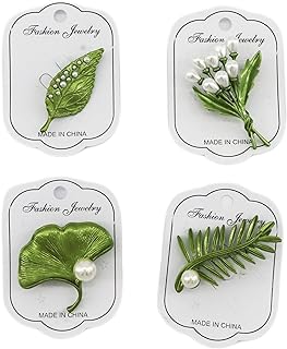4Pcs Green Leaves Pearl Ginkgo Brooch Pin Vintage Plant Leaf Brooches Weddings Office Party Scarf Pin Jewelry Clothes Accessories