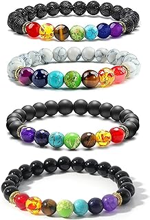 Alloy Metal Bead Chain Bracelet Set, Choistily Lymphatic Drainage Chakra, Perfect for Men and Women - Stretch Design with Lava Rock Stones