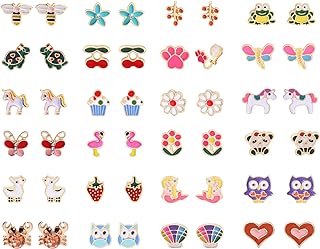 24 Pairs Clip On Earrings For Girls Women Teen Cute Animal Butterfly Flower Colorful Hypoallergenic Non Pierced Fake Earring