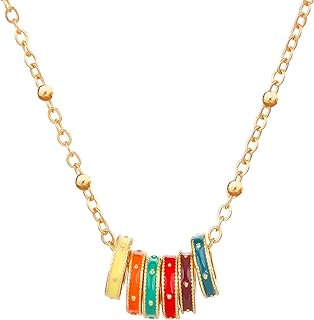 Enamel Necklace for Women, Vintage Trendy Necklace with Colored Circle Pendant,Adjustable Pendant 14K Gold Necklace Jewelry Everyday for Women and Girls