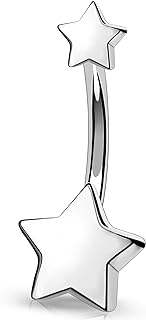 Melighting Titanium Belly Button Ring 14G Star Belly Ring Internally Threaded G23 Titanium Belly Piercing Hoop Navel Barbell Body Piercing Jewelry