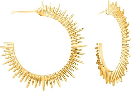 – Women’s Spike Earrings – 16k Gold, Silver and Rose-Gold Plated Open C Sun Hoop Earrings – Cool Earrings – Spike Hoops – Gold Boho Statement Earrings