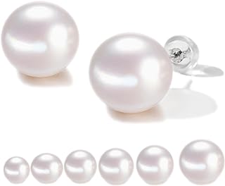 14K Gold-Plated Sterling Silver Round Freshwater Pink and White Pearl Stud Earrings with Push Back for Women, Elegant and Hypoallergenic Design - Perfect Gift from Japan