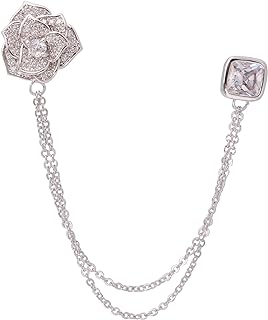 YYBONNIE Silver Tone Crystal Rose Flower Brooches Pins with Chain Tassel Collar Lapel Pin Sweater Guard Clip Pin