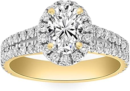 P3 POMPEII3 2Ct Diamond Oval Lab Grown Halo Engagement Ring White, Yellow or Rose Gold