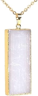 Naturally Elegant White Selenite Crystal Healing Pendant Necklace with 18K Gold-Plated Brass, Lobster-Claw Clasp, Link Chain - 20 Inches