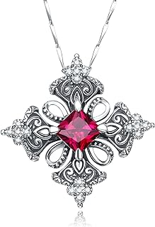 Blue Topaz Celtic Cross Pendant Necklace for Women, 925 Antiqued Sterling Silver with Spring-Ring Clasp, 18" Link Chain