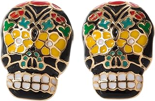 Artisan Owl - Black and Goldtone Sugar Skull Stud Earrings