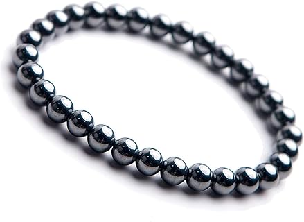 Terahertz Wave Beaded Bracelet with Bead Chain for Women and Men, Hematite Gemstone Design, Round Bead Stretch Style - Perfect for Casual and Formal Attire