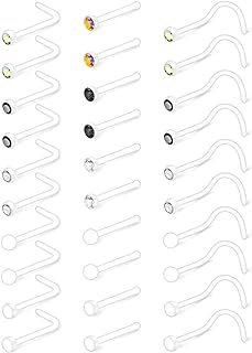 Mayhoop 20G 30Pcs Bioflex Clear Nose Rings Retainer Nose Piercing Retainer Mix Color CZ Body Jewelry Piercing for Women Men