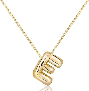 Letter Necklace Bubble Initial Pendant Necklaces for Women Girl Cute Alphabet 14K Gold Plated Design Balloon Puffy Name Personalized Teen Jewelry
