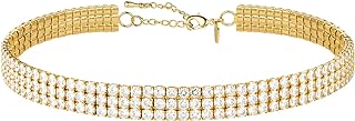 Silver Cubic Zirconia Choker Necklace with Lobster Clasp for Women - Glamorous 3-row Faux Diamond Design, Made with Copper and 18K Gold Plating - Ideal for Weddings and Special Occasions