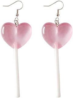 Heart Lollipop Earrings Cute Candy Dangle Earrings for Women and Girls Resin Heart Earrings 80s 90s Earrings Valentines Day Gift (Pink)