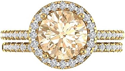 Clara Pucci 2.72ct Round cut Custom Engraving Halo Pave Natural Morganite Engagement Ring Band Wedding Bridal Set 14k Yellow Gold Size 10