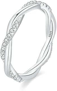 KRKC Women's White Gold Plated Silver Stackable Moissanite Rings, Perfect for Promise or Anniversary, Eternity Design, VVS1 Clarity, 0.33 Carat Gem