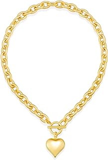 CLASSYZINT Heart Pendant Chain Necklace 18K Gold Plated Oval Choker Fashion OT Toggle Jewelry Handmade for Women Simple Gold Charm Necklace