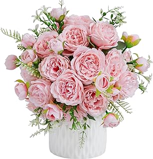 Serwalin   Peonies Artificial Flowers, Pink Fake Peonies Faux Silk Flowers Bulk for Florals Arrangements Wedding Party Home Decor (No Vase)