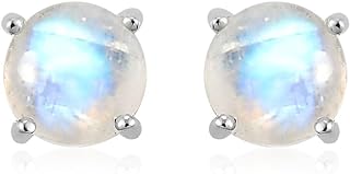 La Pousette Clasp Moonstone Stud Earrings in Sterling Silver for Women, Round Design, Ideal Gift for Mom, Crafted in India