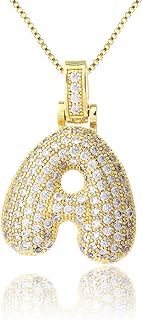 KELMALL Women's Iced Out Bubble Initial Letter Alphabet Pendant, Diamond Zirconia Chunky Name Necklace Personalised Gift