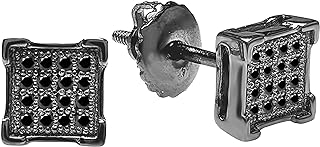 Dazzlingrock Collection Round Black Diamond Cluster Square Unisex Stud Earrings (0.10 ctw, Color Black, Clarity Opaque) in Black Plated 925 Sterling Silver