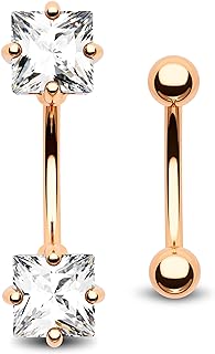 Jewseen 2pcs 16g Small Size Belly Button Rings Pack Surgical Steel Square AAA CZ Curved Barbell Navel Rings New