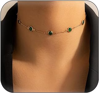 Bohemian Green Crystal Choker Necklace Tiny Emerald Station Chain Necklace Dainty Satellite Necklace Gorgeous Wedding Jewelry Gift for Women Teens Girls
