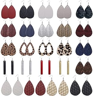 AIDSOTOU 24 Pairs Teardrop Faux Leather Earrings Set for Teens Girls Women Black and Red Animal Floral Print Leopard Print Lightweight Leather Dangle Drop Earrings