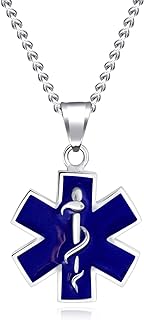 TEMICO Medical Alert Pendant Necklace with Curb Chain & Lobster-Claw Clasp - Stainless Steel EMT Charm with Emergency Star of Life Design