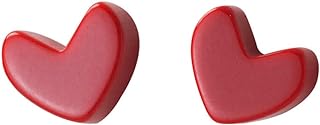 Red Heart Stud Earrings with Push Back in 925 Sterling Silver for Women and Girls, Cute Acrylic Design, Hypoallergenic Fashion Jewelry - Perfect for Gift Giving