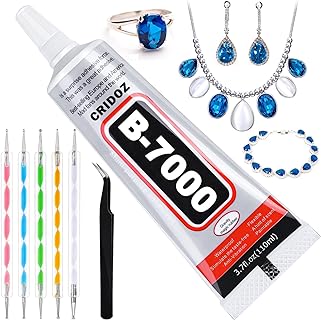 Cridoz B7000 Jewelry Adhesive for Craft and Nail Art - 3.7 fl oz Clear Drying Glue with Precision Tip - Versatile Gel for Metal, Stone, Wood, Glass, Leather, and More - Ideal for Beads, Charms, and Rhinestones