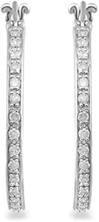 Hinge Clasp Sterling Silver Inside Out Diamond Hoop Earrings for Women with Round Shape Design by Jewelili