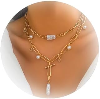 Silver, Zinc-Crafted U-Chain Charm Necklace with Lustrous Pearls, Delicate Heart & Star Accents - Ideal Gift for Women and Girls