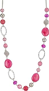 Chic Silver-Plated Zinc Cable Chain Resin Bead Necklace with Agate Gemstones and Lobster Clasp for Fashionable Women