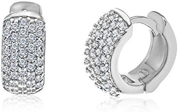 925 Sterling Silver 13mm Cubic Zirconia Pave Huggie Hoop Earrings for Women