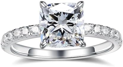 MOOSEA 2CT Cushion Cut Moissanite Engagement Rings for Women, D Color VVS1 Clarity Lab Created Diamond Wedding Rings 14K White Gold Vermeil Four Claw Moissanite Rings