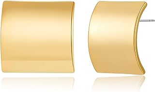 Roreaisy Gold Square Stud Earrings for Women Polished Gold Earrings for Fashion Jewelry