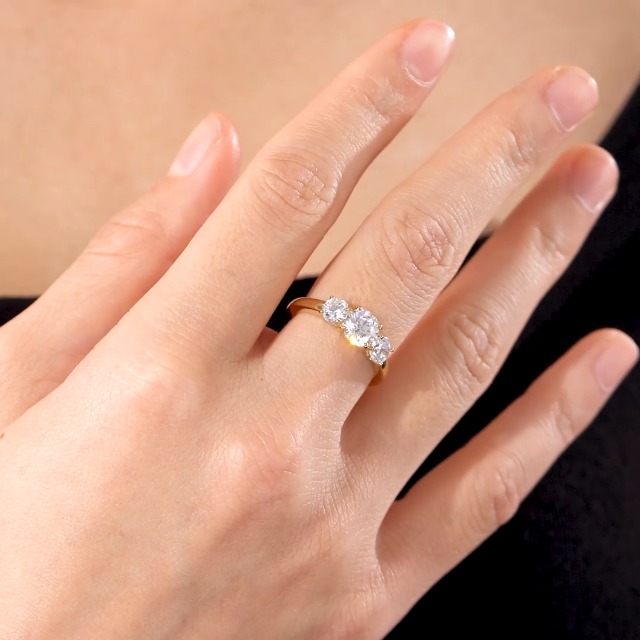 Platinum or Gold Plated Sterling Silver Round 3-Stone Ring made with Infinite Elements Cubic Zirconia