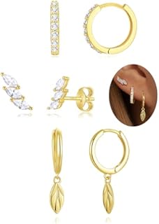 GEORGE · SMITH Leaf Drop Hoop Earrings Set, 14K Gold Plated Women's Ear Crawler Earrings, 3 Pairs Gold Hoop Earrings Set Women's Jewelry gift for wife