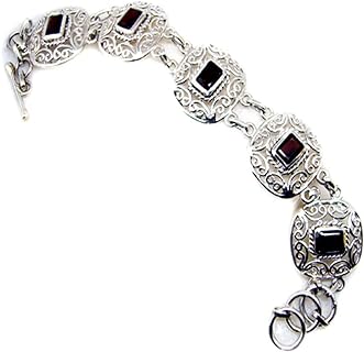 Authentic Indian Garnet Bangle Bracelet made with 925 Sterling Silver - Perfect Gift for Women with Toggle Style Clasp - Elegant Circle Design
