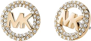 Push-Back, Michael Kors Gold-Toned Stud Earrings, Brass with Pavé Crystal, Designed for Women, MK Logo Design