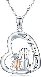 S925 Sterling Silver Dog Lover Pendant Necklace with Cubic Zirconia & Cable Chain - Unique Heart & Puppy Design