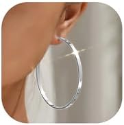 5mm Wide Sterling Silver & Rose Gold Hoop Earrings Large Big Flat Hoops for Women Lightweight Hypoallergenic Thick Hoop Earrings Jewelry for Women Trendy 40/50/60/70mm