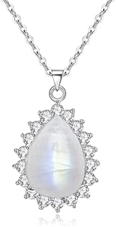 Natural Moonstone Pendant Necklace Healing Crystal Sterling Silver with 18 Inches Chain for Women