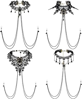 Adjustable 4-Pc Lace and Stainless Steel Non-Piercing Bra Body Chain with Necklaces Set - Lightweight, Versatile & Stylish Accessory for Women - Suitable for Various Occasions