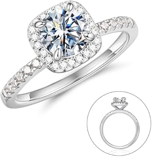 MOOSEA 14K Rose Gold Vermeil Halo Moissanite Engagement Ring for Women, Lab Created Diamond Sidestone, Sterling Silver Wedding Bands