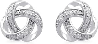 Sterling Silver Round White Diamond Love Knot Stud Earrings with Push Back for Ladies - Petite and Sophisticated Design