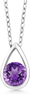 Gem Stone King 925 Sterling Silver Purple Amethyst Teardrop Pendant Necklace For Women (0.48 Cttw, Gemstone February Birthstone, Round 5MM, with 18 Inch Silver Chain)