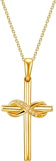 Lobster Clasp White Gold Moissanite Cross Pendant Necklace with Crisscross Chain for Women and Girls, 14K Solid Gold Infinity Design