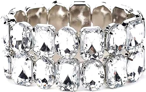 Box Chain Silver Diamond Bangle Bracelet with Crystal Gems for Women - Bohemian Charm Design